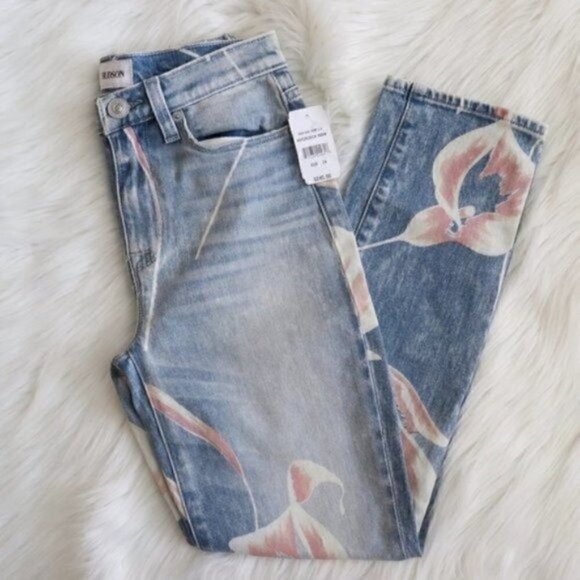 NWT Hudson Jeans Zoeey Light Blue Wash Floral Printed Cropped Jeans Size 24 - Picture 3 of 8